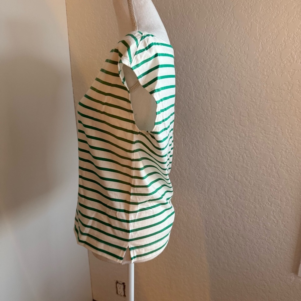 Old Navy White and Green Striped Short Sleeve Top Size M Tall Coastal Grandma - Picture 3 of 7